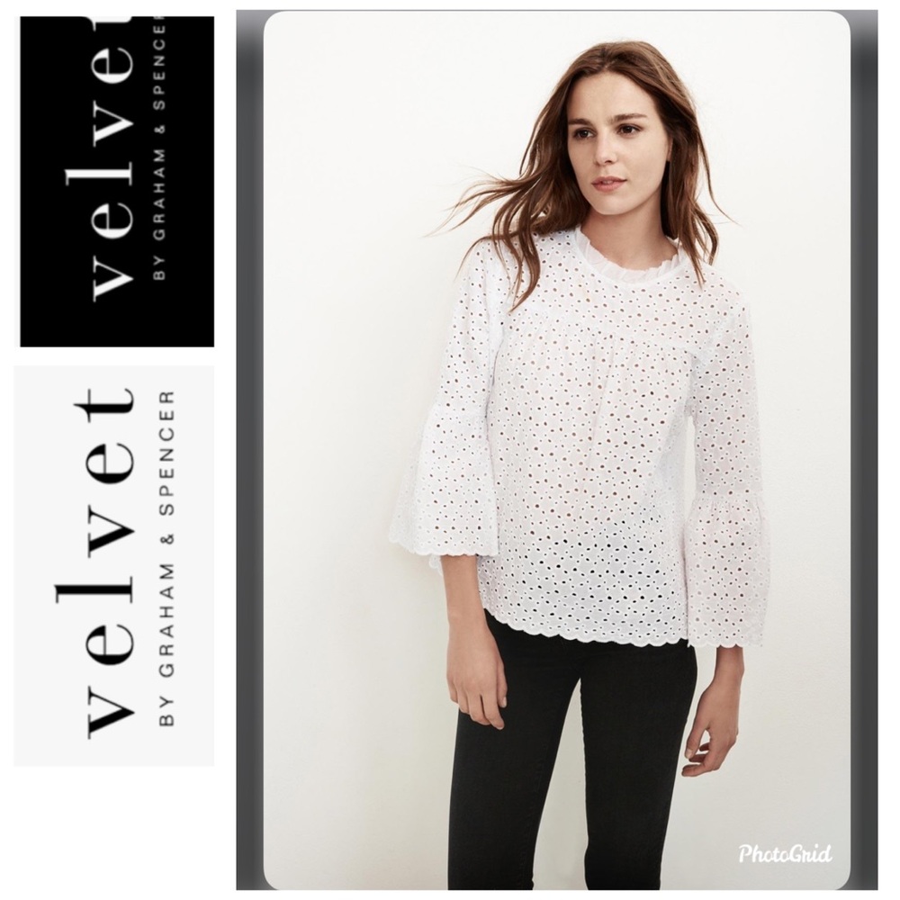 Velvet “Gabby” cotton white eyelet top!